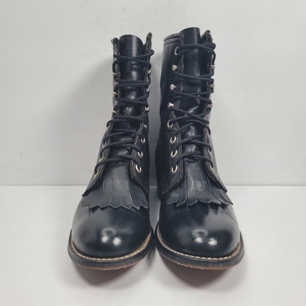 Laredo Kilte Roper Women's Black Leather Lace up Western Boots US Size 7M - Picture 3 of 12
